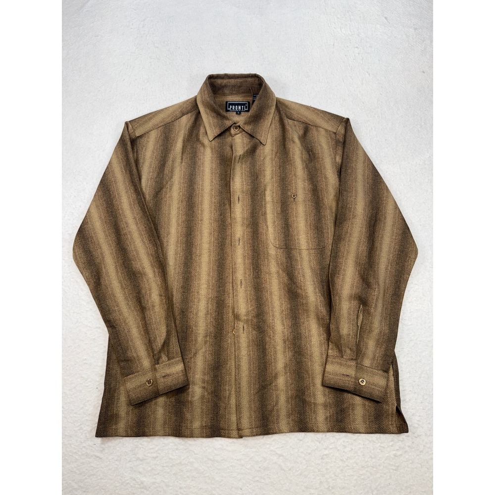 Pronti Collection by Phita Mens Large Brown Gradient Stripe Button Down Shirt